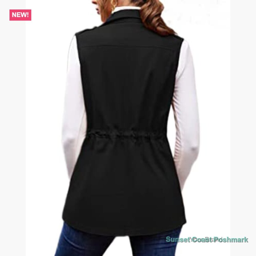 Lightweight Cotton Utility Vest with Drawstring and Pockets - Picture 4 of 7
